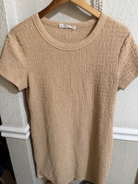 Elodie Waffle Knit Short Sleeve Dress in Beige